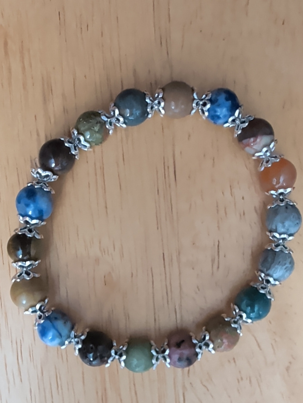 NWOT. Multicolor Natural Stone Beaded Bracelet with Silver Tone Accents